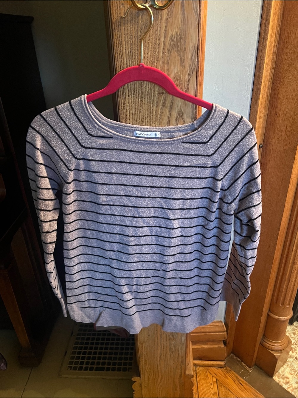 Pink Clover Striped Scoop-Neck Sweater — Lavender and Black